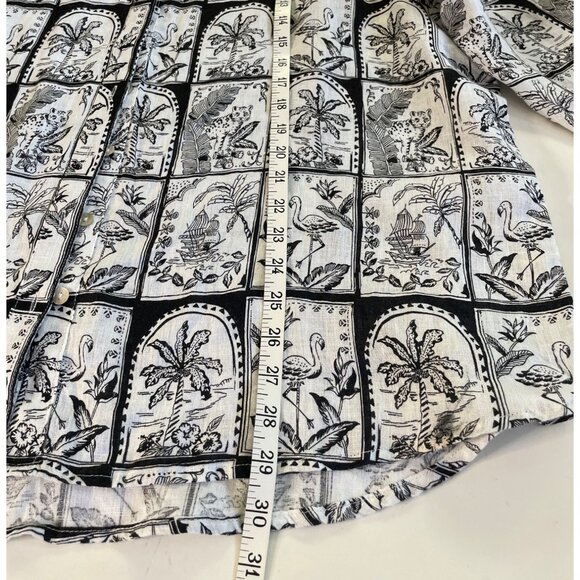 C&C California New Black & White Tropical Print Linen Button-Up Shirt Women’s 2X - Picture 6 of 9